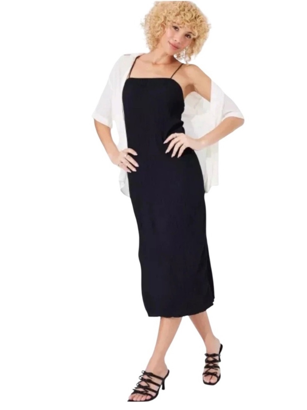wild fable Black Slip Midi Dress with Thin Straps